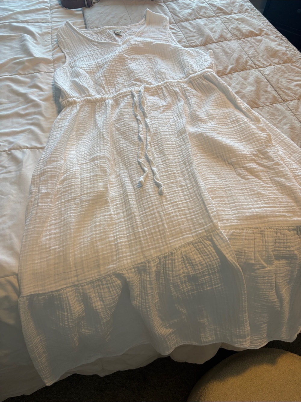 LL Bean White guaze sleeveless Sundress